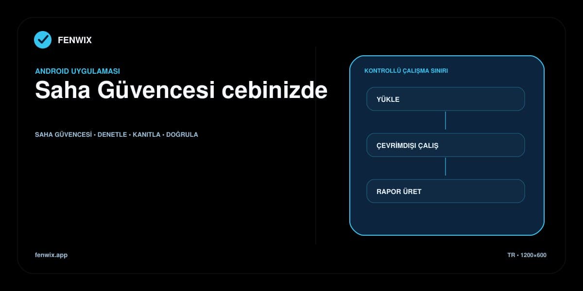 Android cihazda kurulum, çevrimdışı saha çalışması ve rapor üretimini gösteren ürün diyagramı.