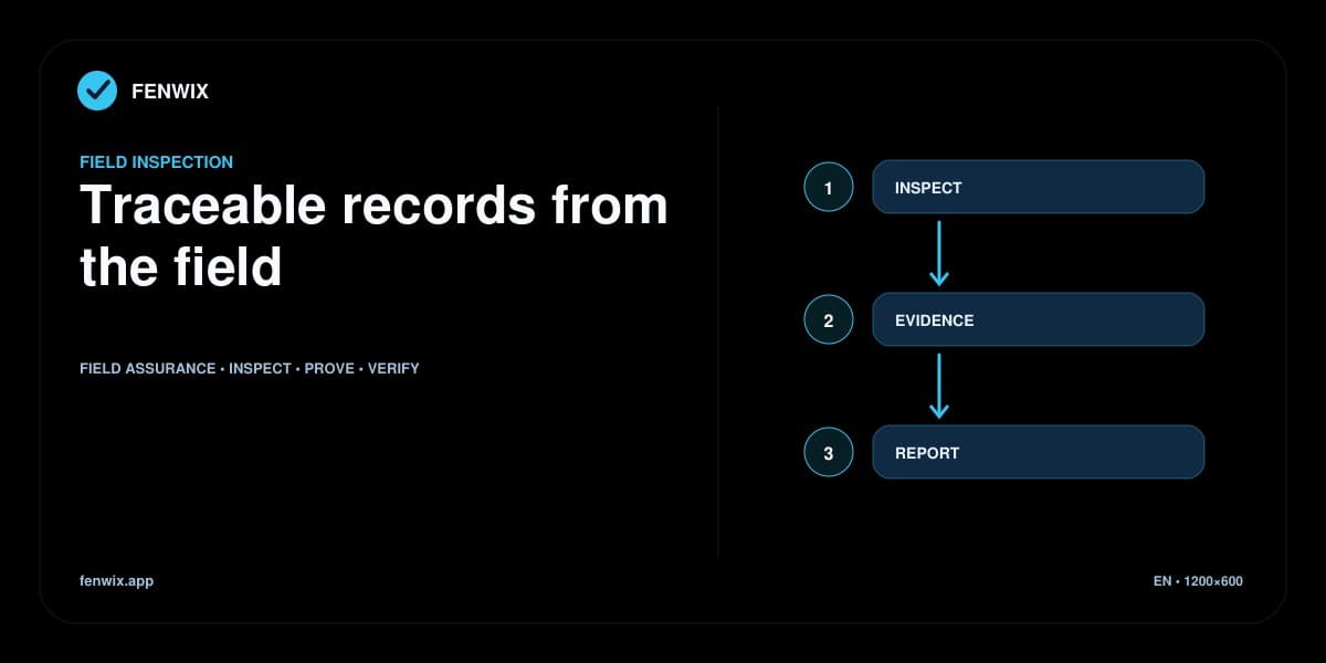 Diagram showing a field inspection progressing from inspection to evidence and a reviewable report.