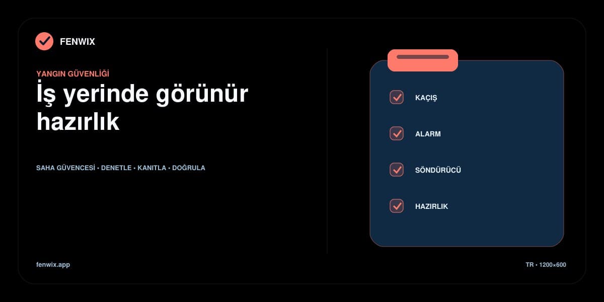 Kaçış yolları, alarmlar, söndürücüler ve acil durum hazırlığını kapsayan yangın güvenliği listesi.