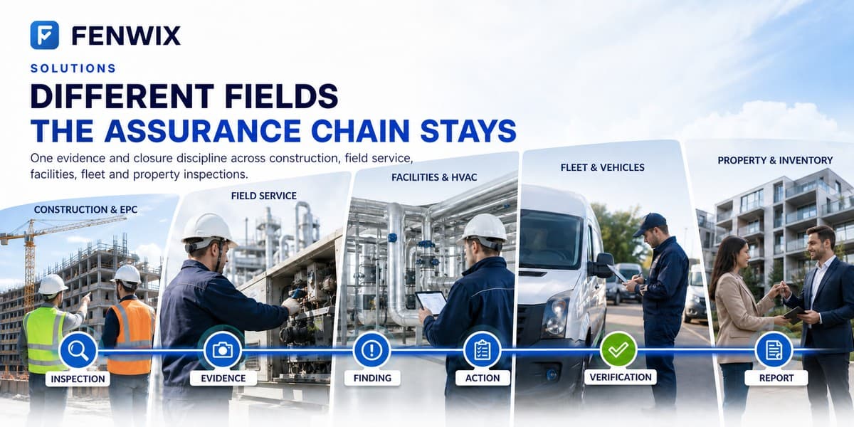 One assurance workflow spanning construction, field service, facilities, fleet and property inspections.