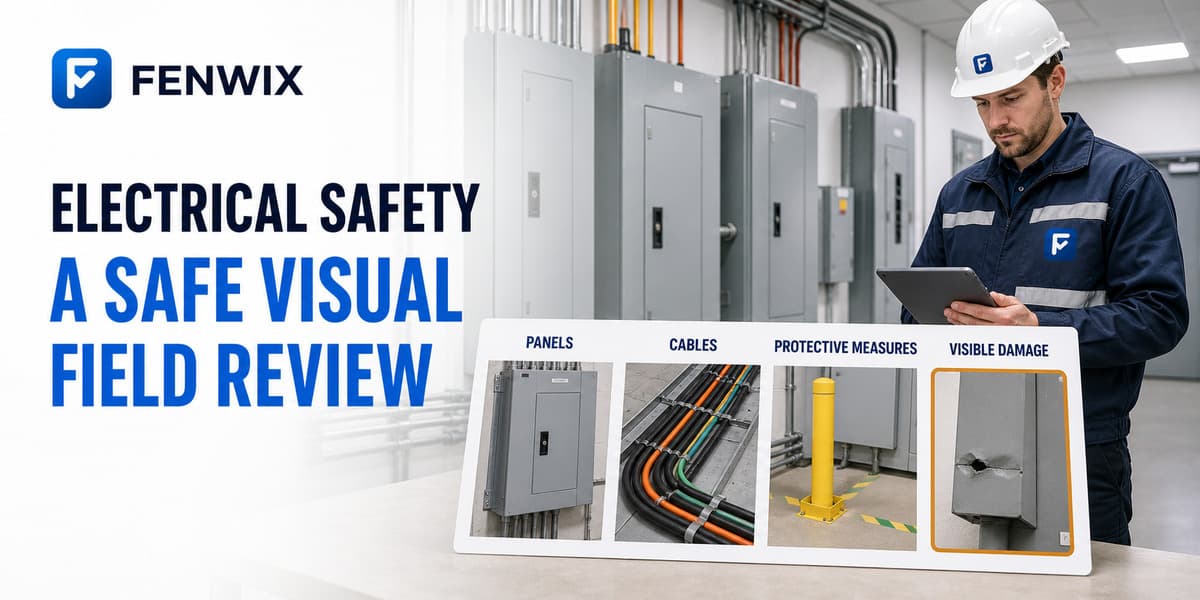 Electrical-safety checklist covering panels, cables, protective measures and visible damage.