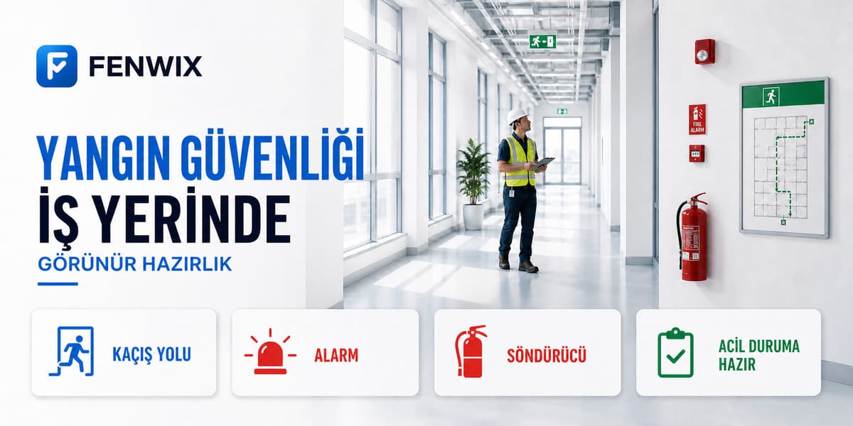 Kaçış yolları, alarmlar, söndürücüler ve acil durum hazırlığını kapsayan yangın güvenliği listesi.