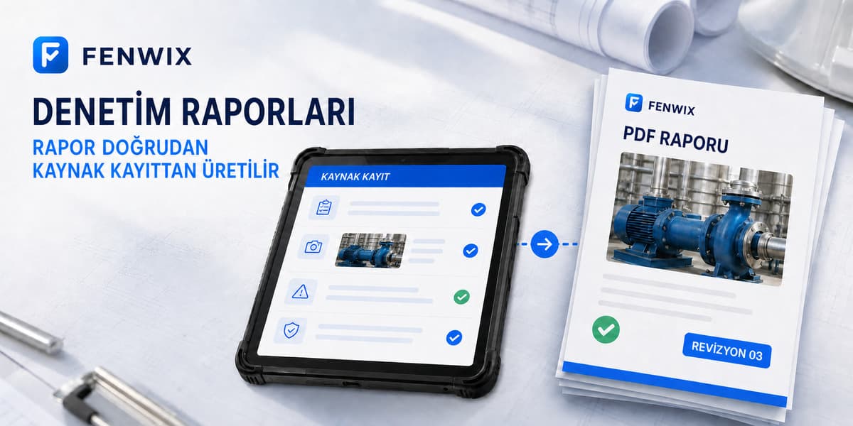 Saha kaydının revizyon bağlamı korunarak numaralı PDF denetim raporuna dönüşümünü gösteren diyagram.