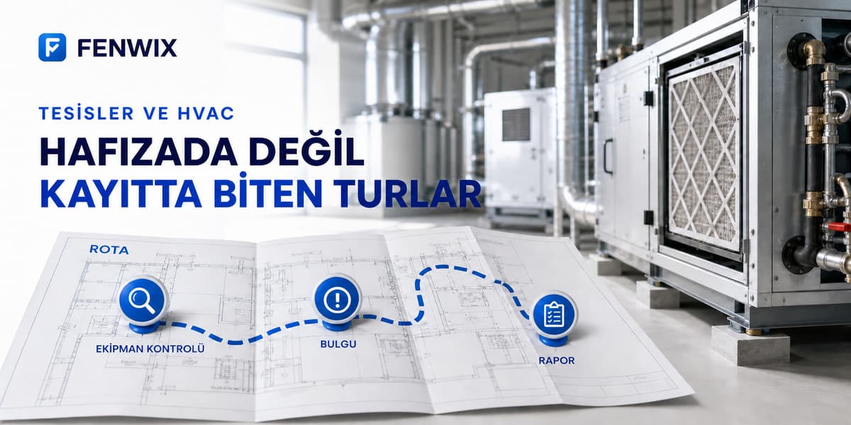 Rota, ekipman kontrolü, bulgu ve raporu kapsayan tesis turu zaman çizelgesi.