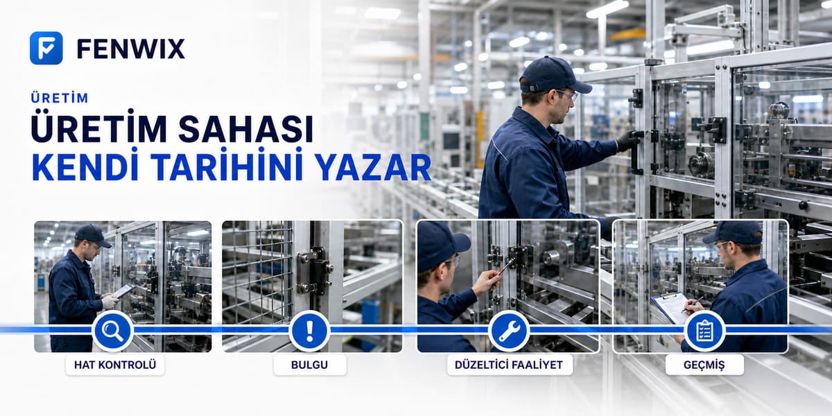 Üretim hattı kontrolünden bulguya ve korunan geçmişe uzanan imalat denetimi zaman çizelgesi.