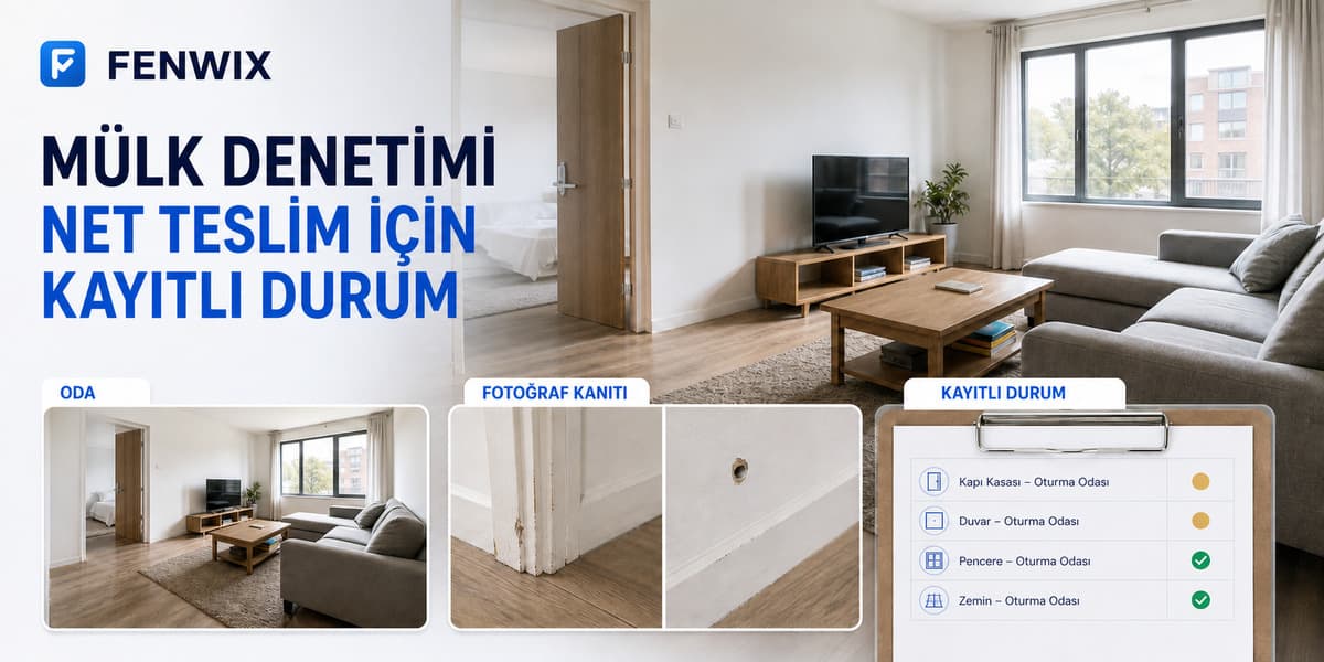 Bir alanı fotoğraf kanıtına ve kayıtlı duruma bağlayan mülk teslim diyagramı.
