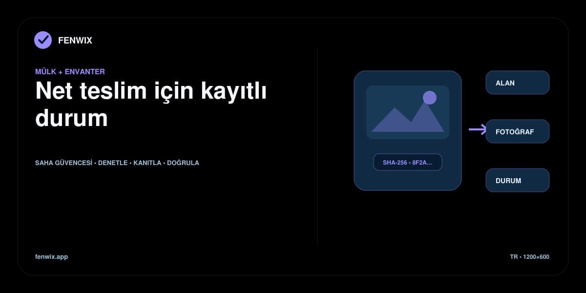 Bir alanı fotoğraf kanıtına ve kayıtlı duruma bağlayan mülk teslim diyagramı.